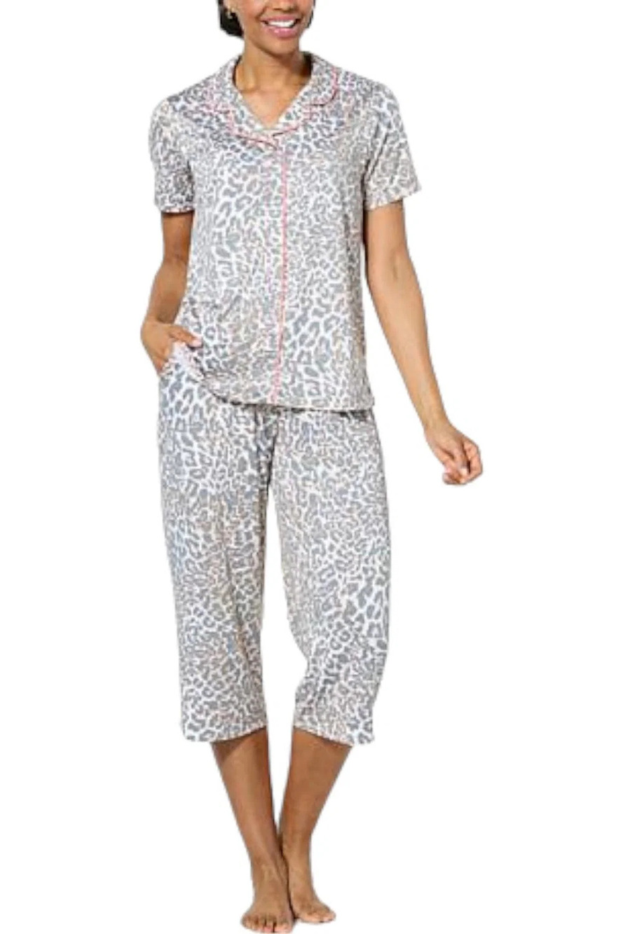 Comfort Code 2-piece Soft & Light Notched Collar PJ Set Taupe Leopard - Regular